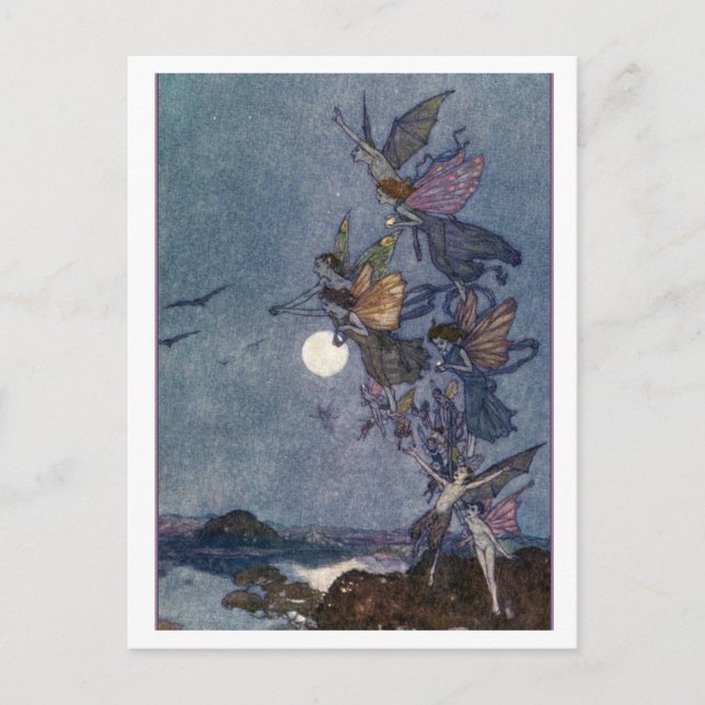 Cartão Postal Ilustração Vintage Edmund Dulac Fairies (Frente)