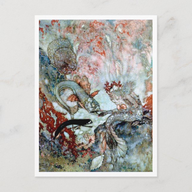 Cartão Postal Ilustração Vintage Edmund Dulac Mermaid King (Frente)