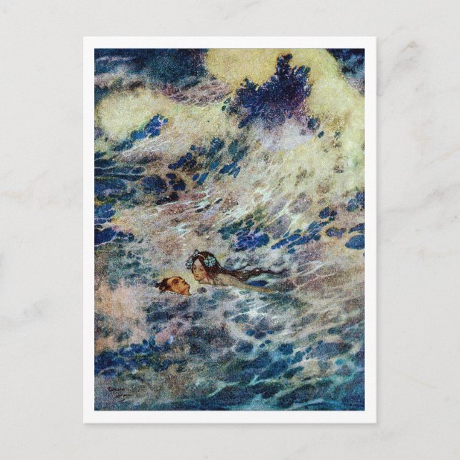 Cartão Postal Ilustração Vintage Edmund Dulac Pequena Sereia (Frente)