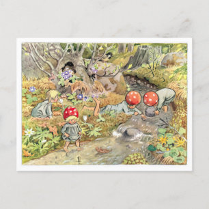 Cartão Postal Ilustração Vintage Floresta Crianças Elsa Beskow