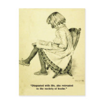 Ilustração Vintage garota lendo legenda divertida 