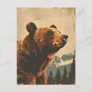 Cartão Postal Ilustração Vintage Grizzly