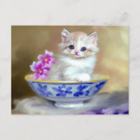Ilustração Vintage White Kitten