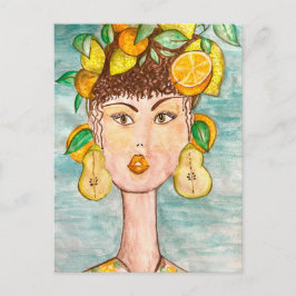 Cartão Postal Ilustración de chica con frutas en la cabeza