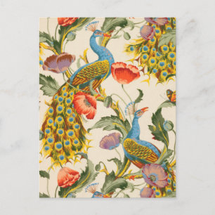Cartão Postal Ilustrações de Peacock e Poppies Vintage