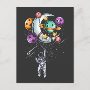 Cartão Postal Ilustrações de planetas de balões astronautas