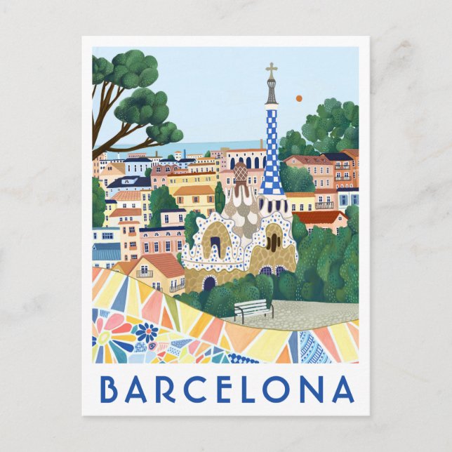 Cartão postal ilustrado de Barcelona, Espanha (Frente)