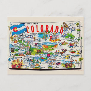 Cartão postal ilustrado do mapa do Colorado