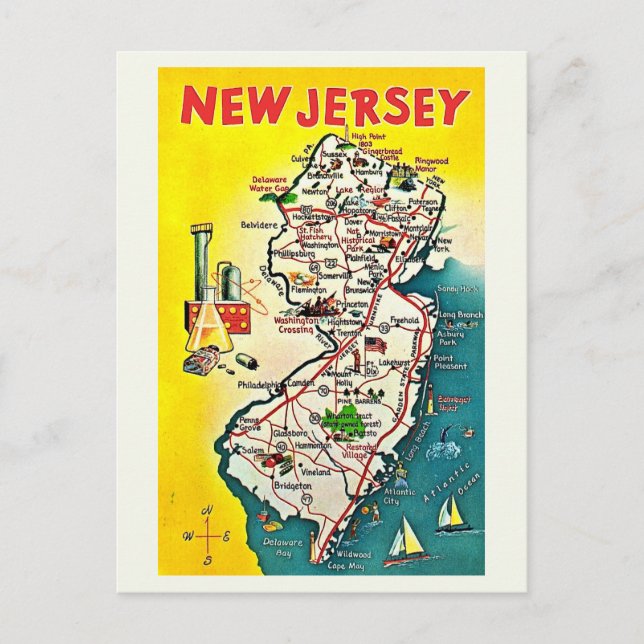 Cartão postal ilustrado vintage de Nova Jersey (Frente)
