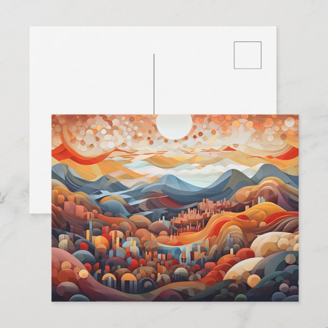 Cartão Postal Ilustrador de Paisagem Abstrata Vale Vs Montanha (Frente/Verso)