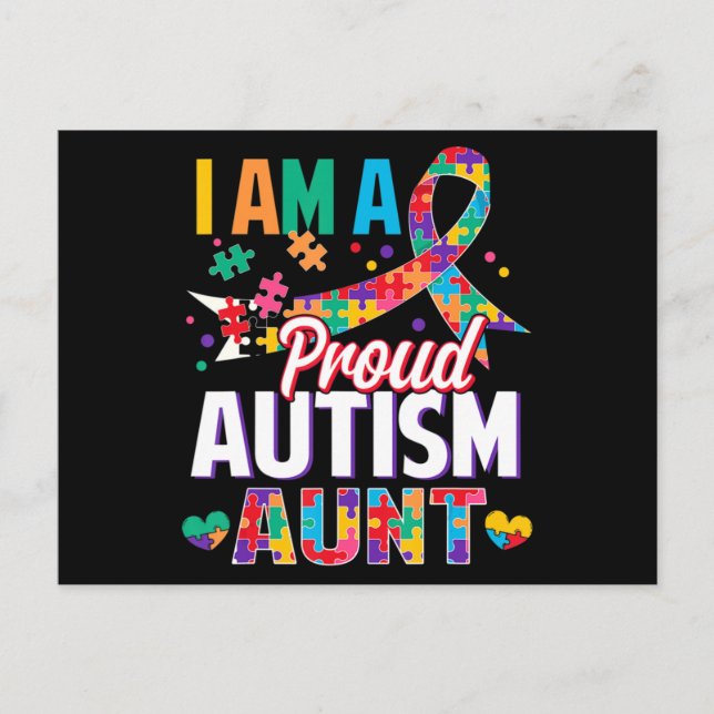 Cartão Postal I'm a Proud Autism Aunt Autism Awareness Puzzle Pi (Frente)