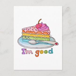 Cartão Postal I'm Good, Kawaii Cartoon Rainbow Cake Postcard