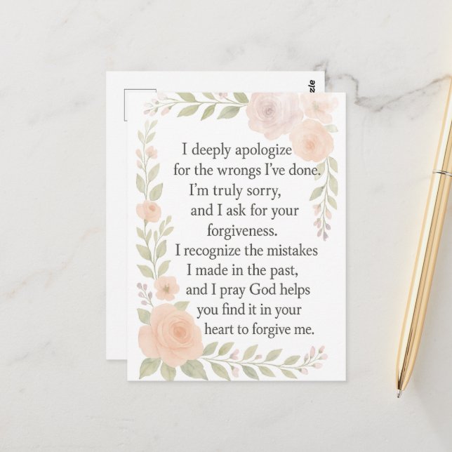 Cartão Postal I'm Sorry/Apology\ Forgiveness Floral  (Frente/Verso In Situ)