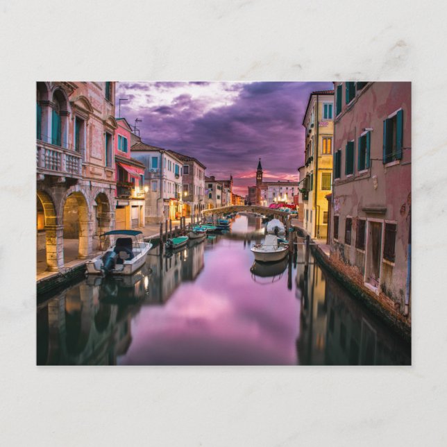 Cartão Postal Imagem ao Sol de Veneza, em Itália, com Boats (Frente)