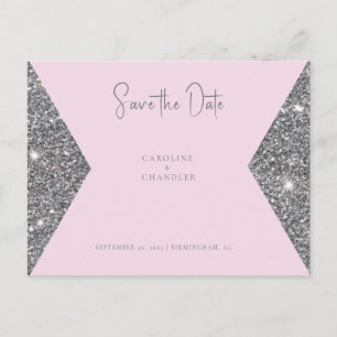 Cartão Postal Imagem Brilho Prateado Salve o Dia Casamento Rosa