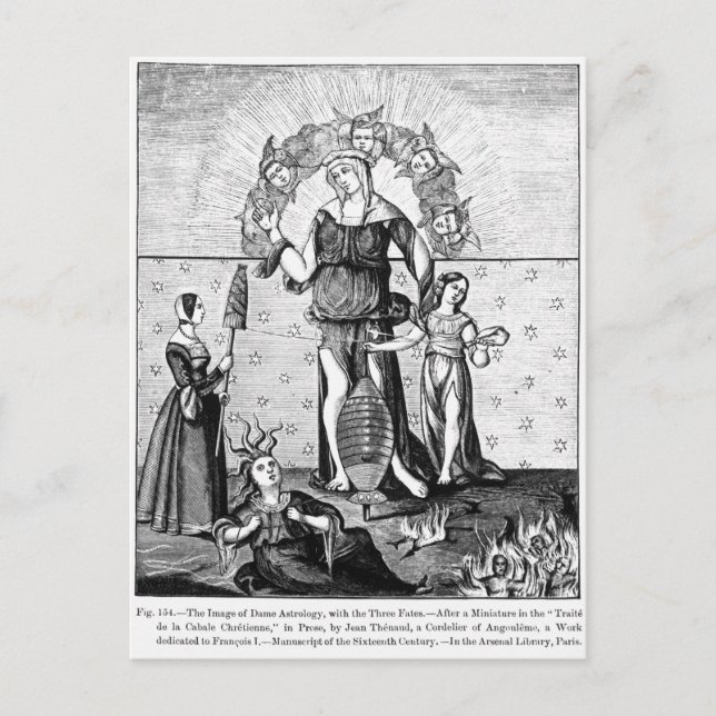 Cartão Postal Imagem da Astrologia da Dama com os Três (Frente)