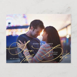 Cartão Postal Imagem da caligrafia Dourada elegante Salvar a Dat