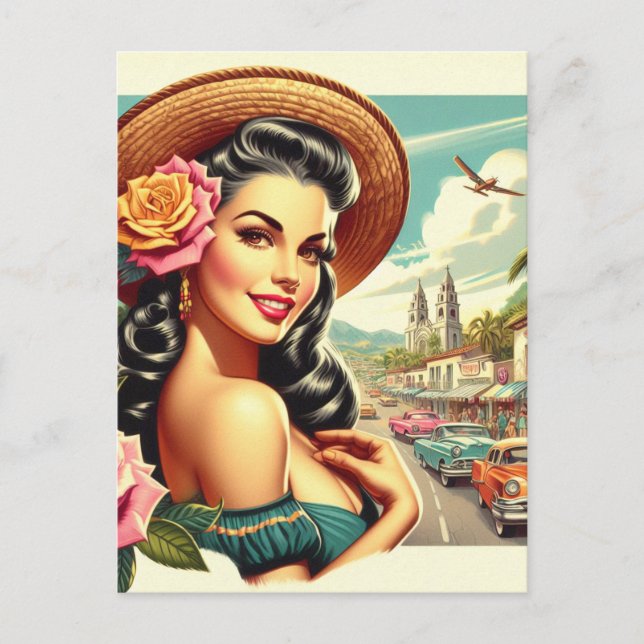 Cartão Postal Imagem da Mulher da Beauty Vintage (Frente)