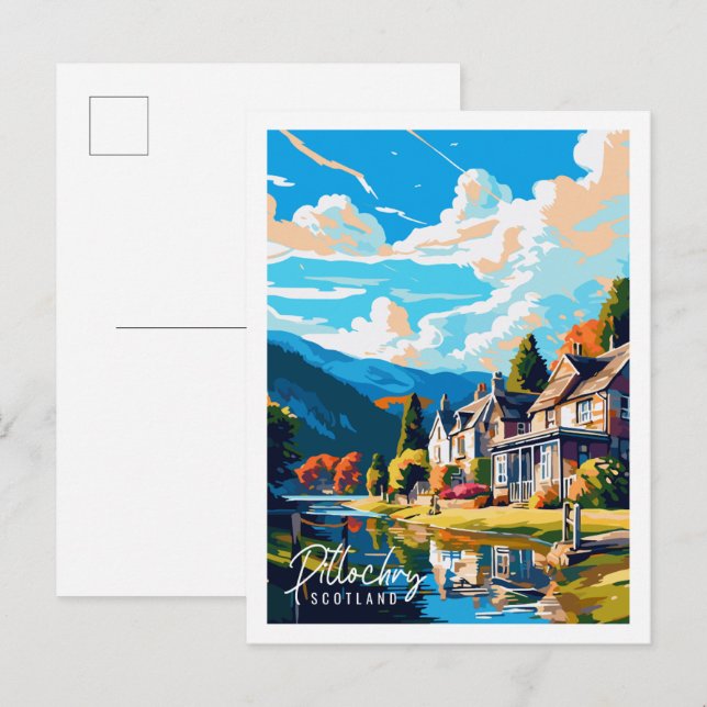 Cartão Postal Imagem da viagens vintage Pitlochry Scotland (Frente/Verso)