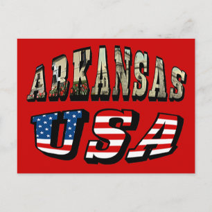 Cartão Postal Imagem de Arkansas e Texto de Sinalizador EUA