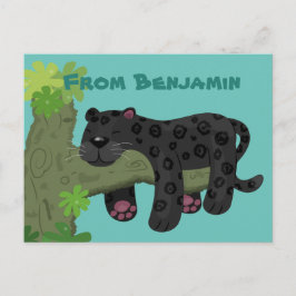 Cartão Postal Imagem de desenho animado de gato preto-pintado-pi