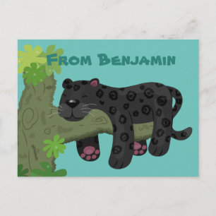 Cartão Postal Imagem de desenho animado de gato preto-pintado-pi