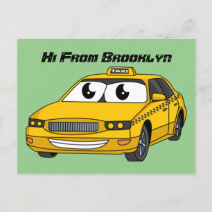 Cartão Postal Imagem de desenho animado de táxi amarelo bonito
