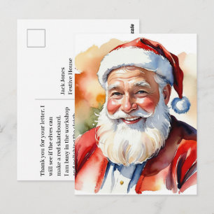Cartão Postal Imagem de Natal do Papai Noel em Aquarela