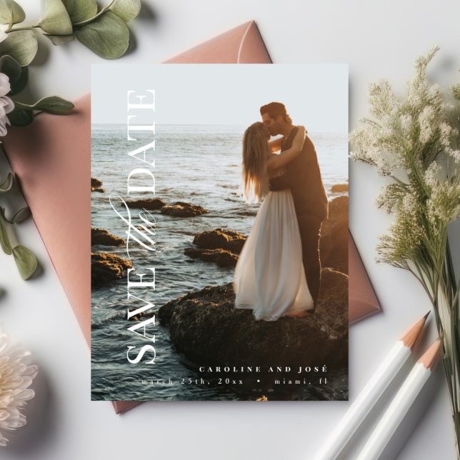 Cartão Postal Imagem de Retrato Moderno Elegante Salva a Data (Criador carregado)