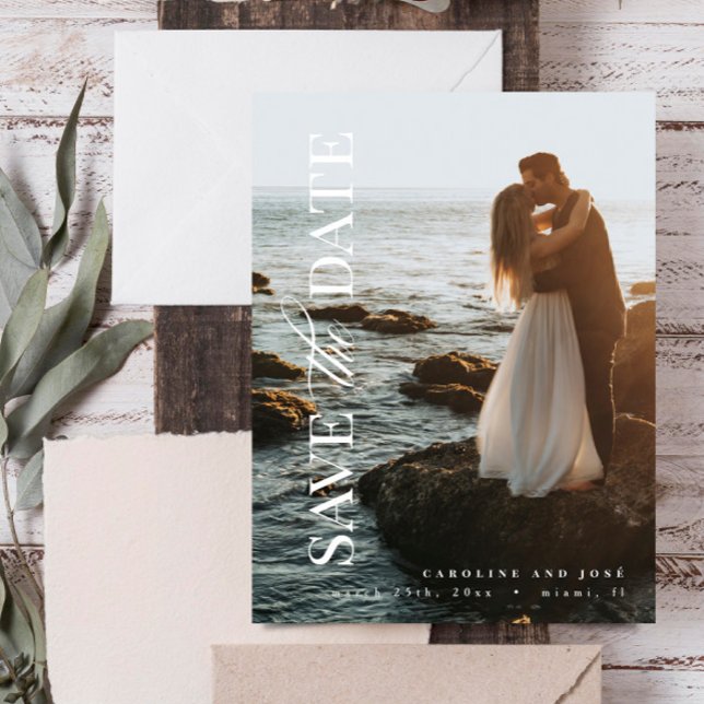 Cartão Postal Imagem de Retrato Moderno Elegante Salva a Data (Criador carregado)