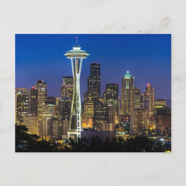 Cartão Postal Imagem de Seattle Skyline nas horas da manhã. (Frente)