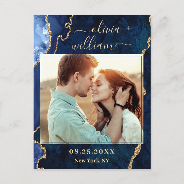 Cartão Postal Imagem do Agato Azul Dourado Moderno - Salve a Dat (Frente)