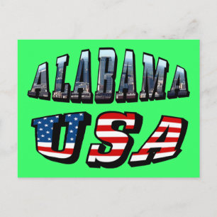 Cartão Postal Imagem do Alabama e bandeira dos EUA Font
