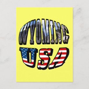 Cartão Postal Imagem do Wyoming e Texto do Sinalizador EUA