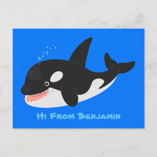 Cartão Postal Imagem engraçada de desenho animado de orca
