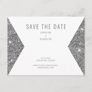 Cartão Postal Imagem Moderna com Brilho Prateado Save the Date