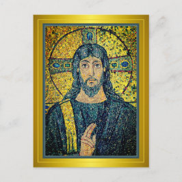 Cartão Postal Imagem mosaica antiga de Jesus Cristo Salvador