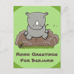 Cartão Postal Imagem verde de desenho animado do bebê rinoceront