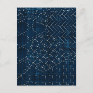 Cartão Postal Imitação de bordado ao estilo Sashiko
