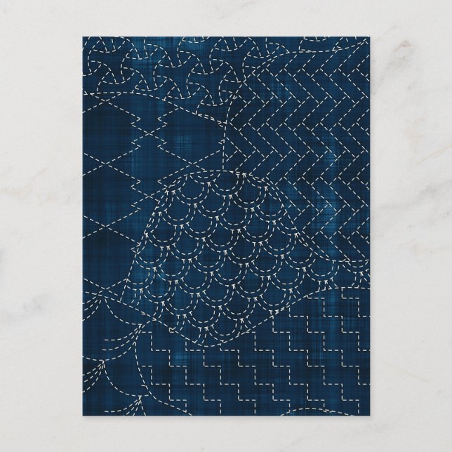 Cartão Postal Imitação de bordado ao estilo Sashiko (Frente)