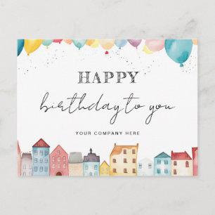 Cartão Postal Imóveis Feliz Aniversário Aquarela Casa Balões