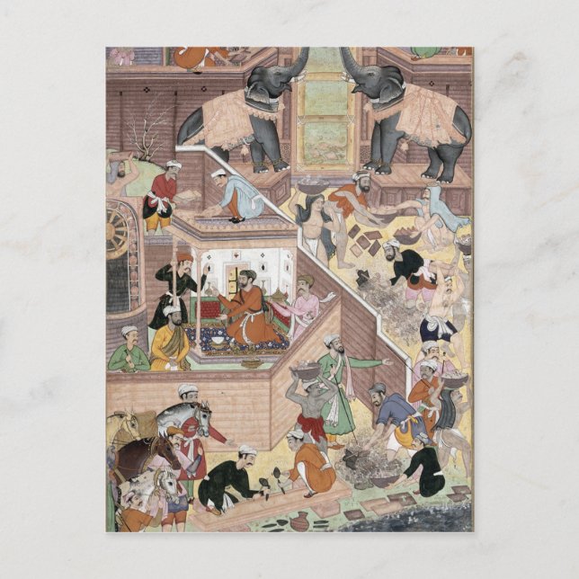 Cartão Postal Imperador Akbar (r.1556-1605) inspecionando o edif (Frente)