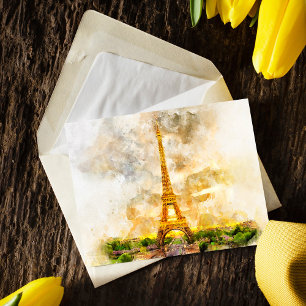 Cartão Postal Impressão artística de aquarela do pôr do sol da T