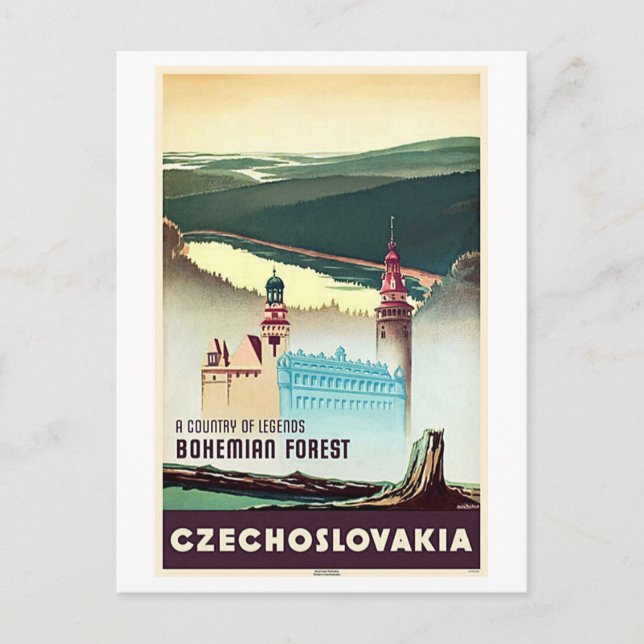 Cartão Postal Impressão da Floresta da Boêmia da Checoslováquia (Frente)