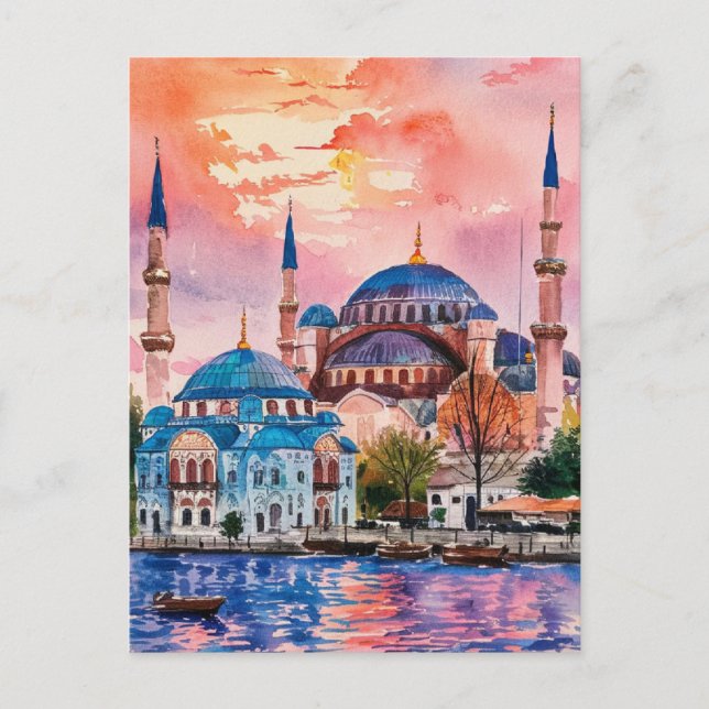Cartão Postal Impressão de Aquarela em Istambul Turquia (Frente)
