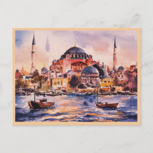 Cartão Postal Impressão de Aquarela em Istambul Turquia