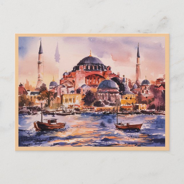 Cartão Postal Impressão de Aquarela em Istambul Turquia (Frente)