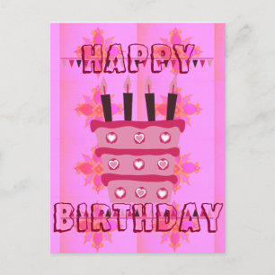 Cartão Postal Impressão de Arte de Bolo de Aniversário Floral pa