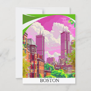 Cartão Postal Impressão de Arte de Boston, Cartaz de Viagem, Car