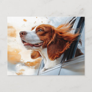 Cartão Postal Impressão de Arte de Cachorro Alegre no Vento